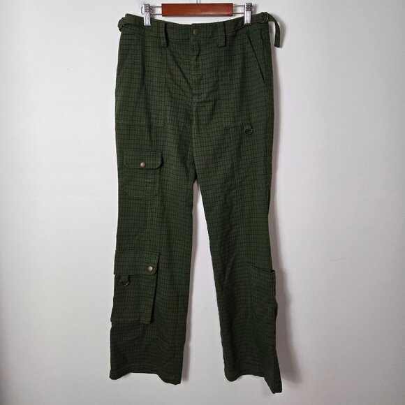 Urban Outfitters Women's Size 4 Jaelyn Green Plaid Cargo Pants Straight Leg Y2K - Picture 1 of 12